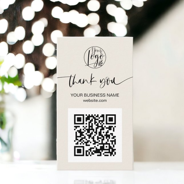 Modern script QR code black ivory order thank you Business Card (Modern script QR code black ivory order thank you Business Card)