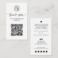 Modern script QR code black white order thank you