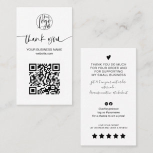 Modern script QR code black white order thank you Business Card