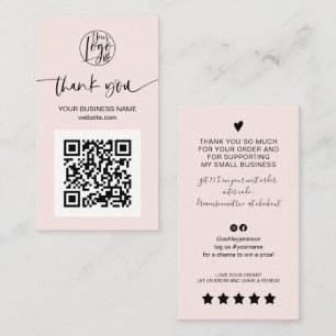 Modern script QR code blush pink order thank you Business Card
