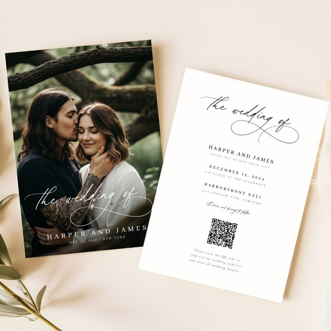 Modern Script QR Code Boho Minimalist Wedding Invitation (Creator Uploaded)