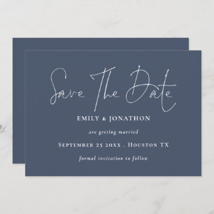 Modern Script QR Code Dusty Navy Blue Save The Date