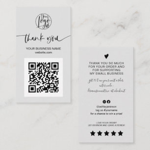 Modern script QR code grey order thank you Business Card