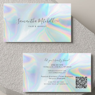 Modern Script QR Code Holographic Cleaning Service Business Card