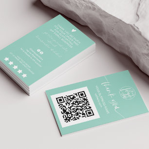 Modern script QR code mint green order thank you Business Card