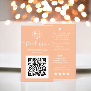 Modern script QR code peach order thank you Business Card