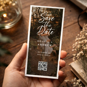Modern Script QR Code Photo Bookmark Save the Date