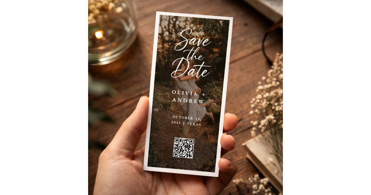 Answer Booklet Script Qr Code Photo Modern Script QR Code Photo Bookmark Save the Date | Zazzle