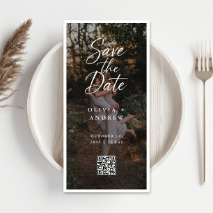 Modern Script QR Code Photo Bookmark Save the Date