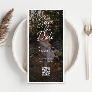 Modern Script QR Code Photo Bookmark Save the Date