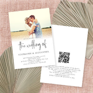 Modern Script QR Code Photo Overlay Wedding Invita Invitation
