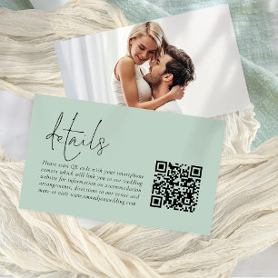 Modern Script QR Code Photo Sage Wedding Details  Enclosure Card