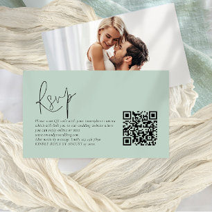 Modern Script QR Code Photo Sage Wedding RSVP Card