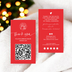 Modern script QR code red order thank you Business Card