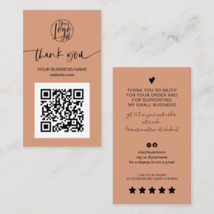 Modern script QR code terracotta order thank you Business Card
