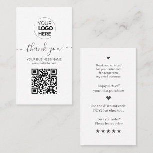 Modern Script QR Code White Order Thank You Business Card