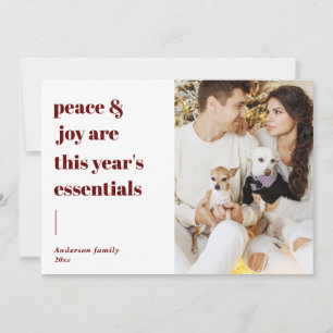 modern script quote peace and joy holiday photo card