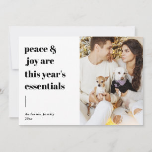 modern script quote peace and joy holiday photo card