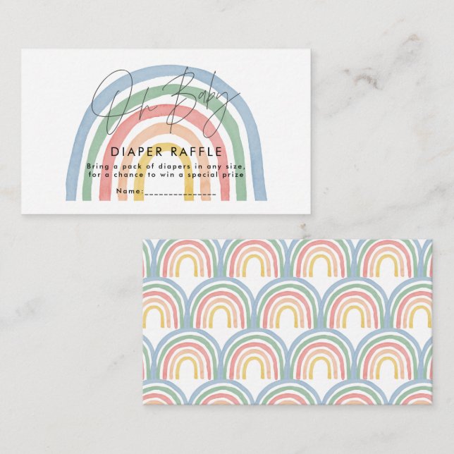 modern script rainbow baby shower diaper raffle card (Front/Back)