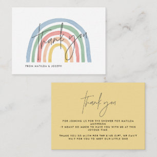 modern script rainbow baby shower thank you card