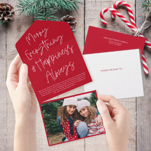 Modern Script Red Christmas Holiday Photo Card
