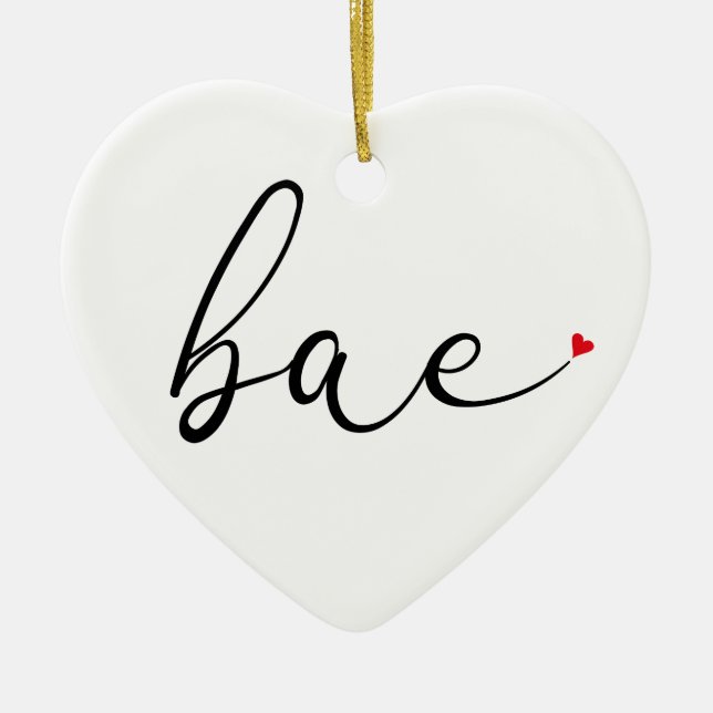 Modern Script Red Love Heart Bae Definition Ceramic Tree Decoration (Front)