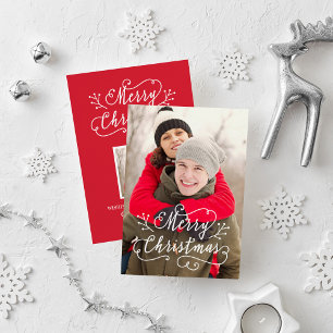 Modern Script Red Merry Christmas Photo Holiday Card