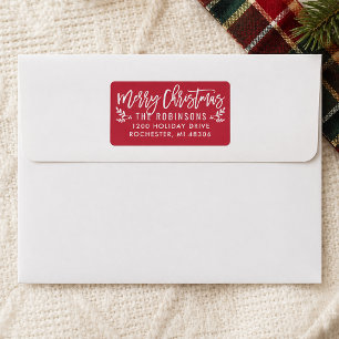 Modern Script Red Merry Christmas Return Address Label