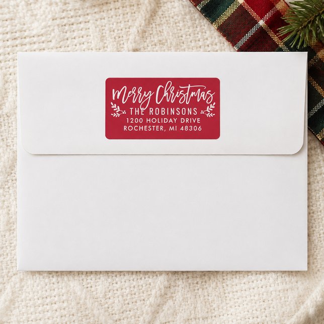 Modern Script Red Merry Christmas Return Address Label (Creator Uploaded)