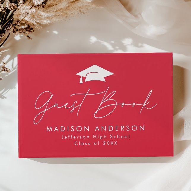 Modern Script Red Photo Graduation Guest Book (Creator Uploaded)
