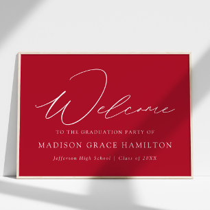 Modern Script Red Welcome Graduation Party Poster