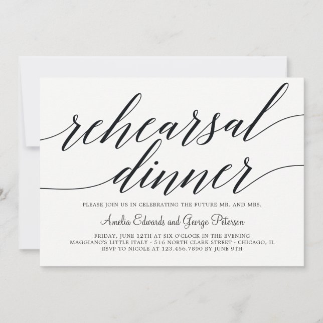 Modern Script Rehearsal Dinner Invitation (Front)