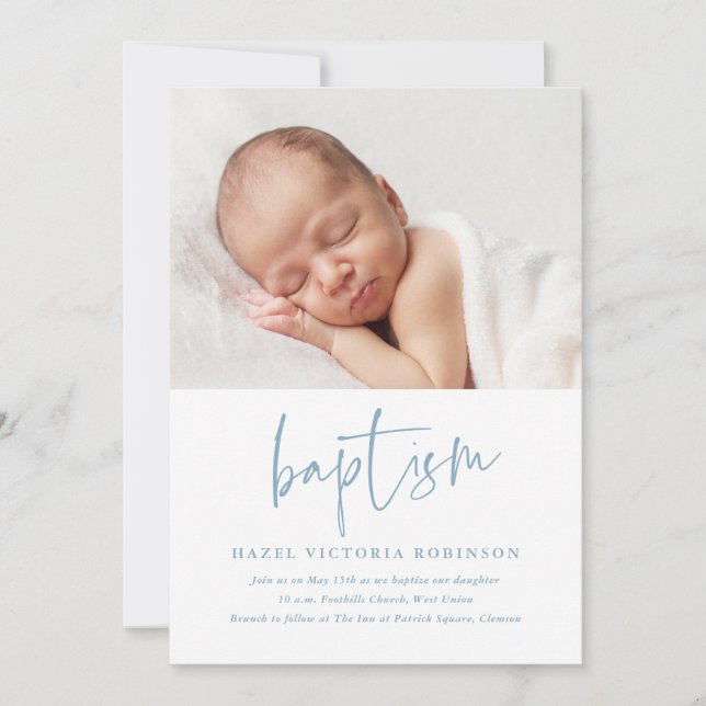 Modern Script Religious Baptism & Christening Invitation (Front)