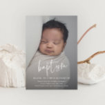 Modern Script Religious Baptism & Christening Invitation<br><div class="desc">This Modern Script Baby Photo Baptism invitation features a beautiful full bleed vertical photo and hand lettered baptism art and minimal editable text. Click the edit button to customise this design.</div>