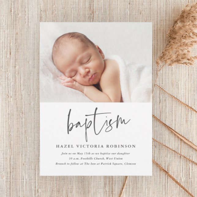 Modern Script Religious Baptism & Christening Invitation (Creator Uploaded)