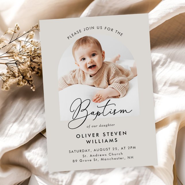 Modern Script Religious Baptism & Christening Invitation (Creator Uploaded)