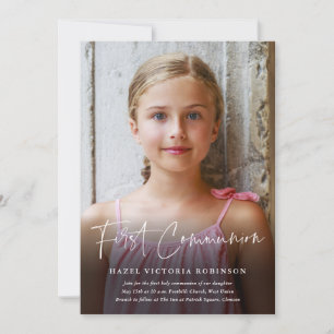 Modern Script Religious First Communion Invitation
