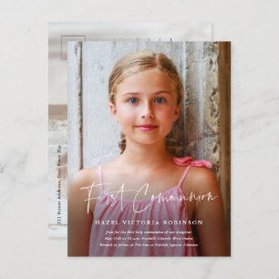 Modern Script Religious First Communion Invitation Postcard