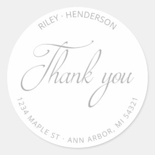 Modern Script Return Address Thank You Classic Round Sticker