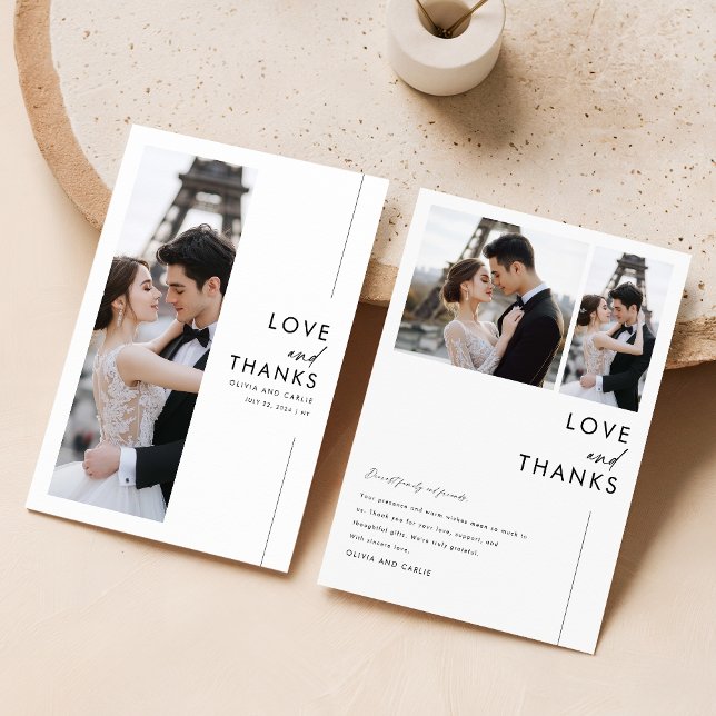 Modern Script Romantic 3 Photo Wedding Thank You Card (Creator Uploaded)