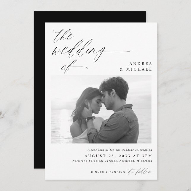 Modern Script Romantic Photo Wedding Invitation (Front/Back)