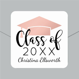 Modern Script Rose Gold 2025 Custom Graduation Square Sticker