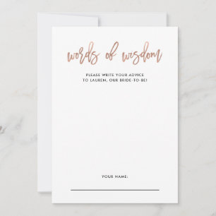 Modern Script Rose Gold Bridal Shower Advice Card