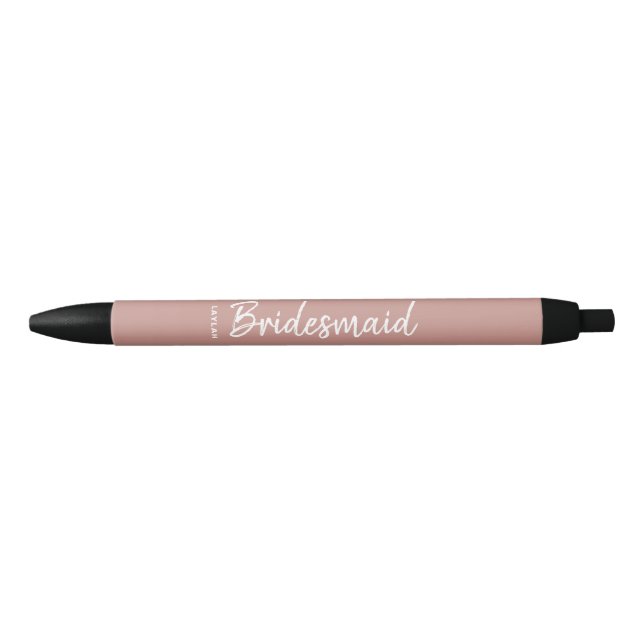 Modern Script Rose Gold Bridesmaid Name Black Ink Pen (Front)
