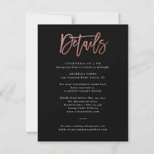 Modern Script Rose Gold Wedding Details Card