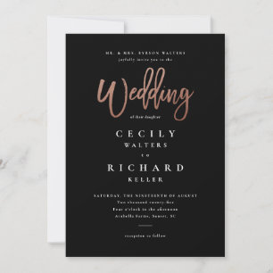 Modern Script Rose Gold Wedding Invitation