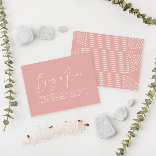 Modern script rose pink baby shower bring a book  card (Creator Uploaded)