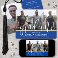 Modern Script Royal Blue & Gold 4 Photo Graduation