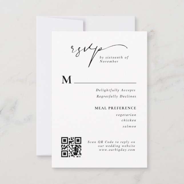 Modern Script RSVP QR Code Wedding Response Card (Front)