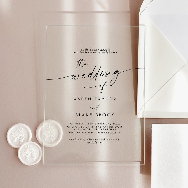 Modern Script Rustic Boho Elegant Minimal Wedding Acrylic Invitations (Modern Script Rustic Boho Elegant Minimal Wedding Acrylic Invitations)